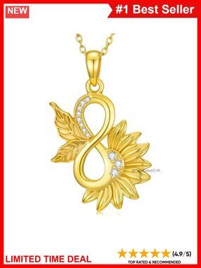 14K Gold Plated 925 Sterling Silver Diamond Sunflower Infinity Necklace
